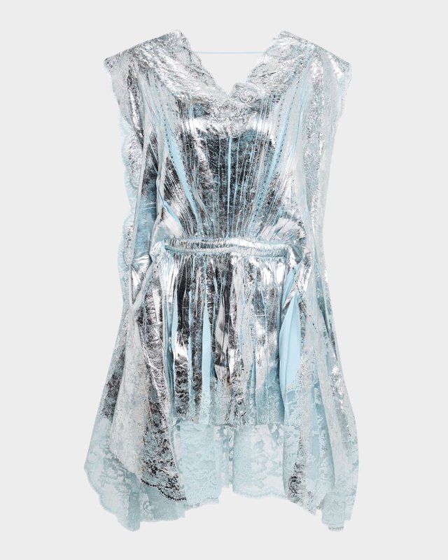 Foiled Lace-Trim Sleeveless Mini Dress